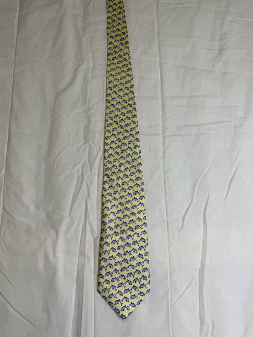 USA Palm Men's Tie Yellow/Blue Dolphin Animal Print Woven Silk Pointed Handmade